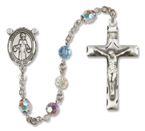 St. Nino de Atocha Sterling Silver Heirloom Rosary Squared Crucifix - Multi-Color