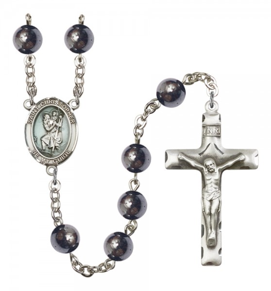 Men's St. Christopher Silver Plated Rosary - Silver