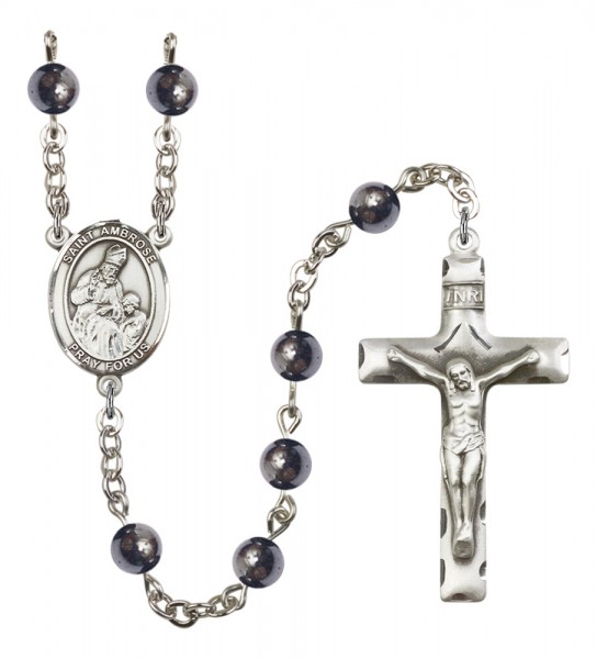Men's St. Ambrose Silver Plated Rosary - Gray