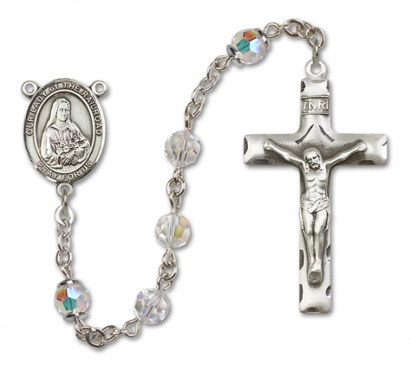 Our Lady of the Railroad Sterling Silver Heirloom Rosary Squared Crucifix - Crystal