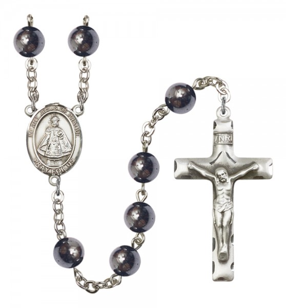 Men's Infant of Prague Silver Plated Rosary - Silver