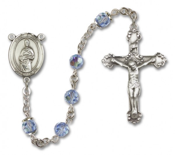 St. Eligius Sterling Silver Heirloom Rosary Fancy Crucifix - Light Sapphire