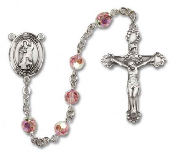 St. Drogo Sterling Silver Heirloom Rosary Fancy Crucifix - Light Rose