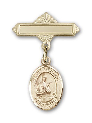 Pin Badge with St. Gerard Charm and Polished Engravable Badge Pin - Gold Tone
