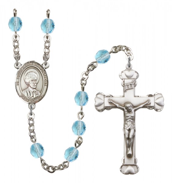 Women's St. Louis Marie de Montfort Birthstone Rosary - Aqua