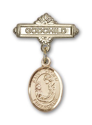 Pin Badge with St. Cecilia Charm and Godchild Badge Pin - Gold Tone