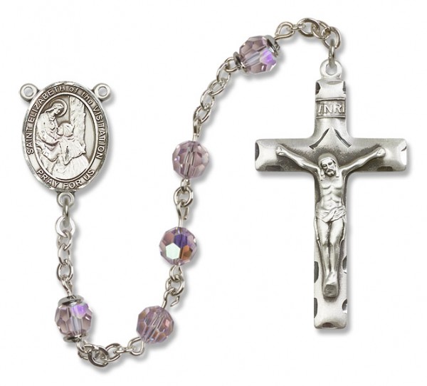 St. Elizabeth of the Visitation Sterling Silver Heirloom Rosary Squared Crucifix - Light Amethyst