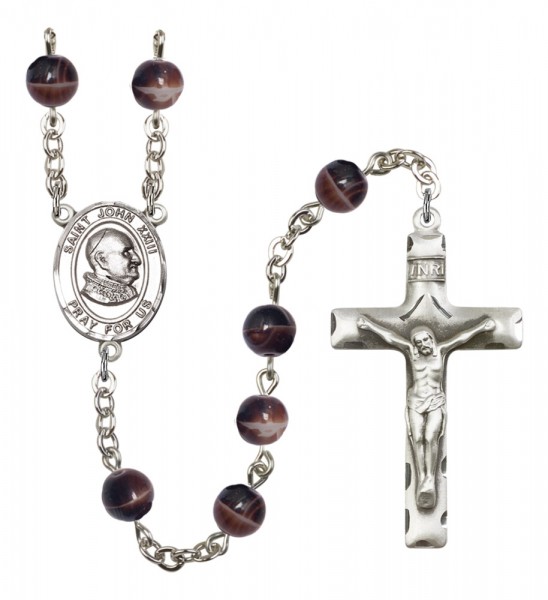Men's St. John XXIII Silver Plated Rosary - Brown