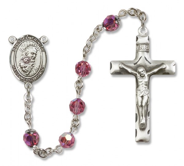 Blessed Trinity Sterling Silver Heirloom Rosary Squared Crucifix - Rose