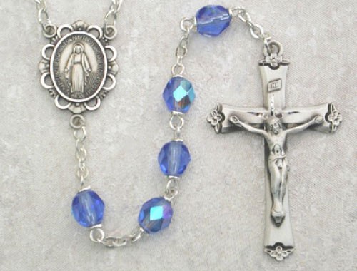 December Birthstone Rosary (Zircon) - Sterling Silver - Blue
