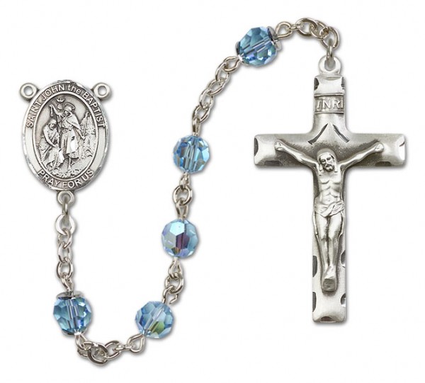 St. John the Baptist Sterling Silver Heirloom Rosary Squared Crucifix - Aqua