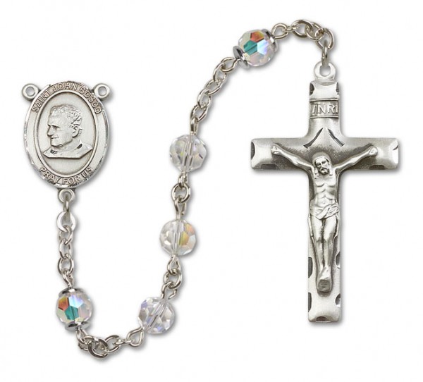 St. John Bosco Sterling Silver Heirloom Rosary Squared Crucifix - Crystal