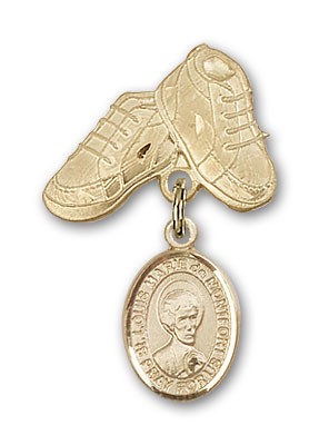 Pin Badge with St. Louis Marie de Montfort Charm and Baby Boots Pin - 14K Solid Gold