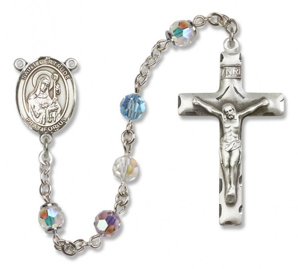 St. Gertrude of Nivelles Sterling Silver Heirloom Rosary Squared Crucifix - Multi-Color