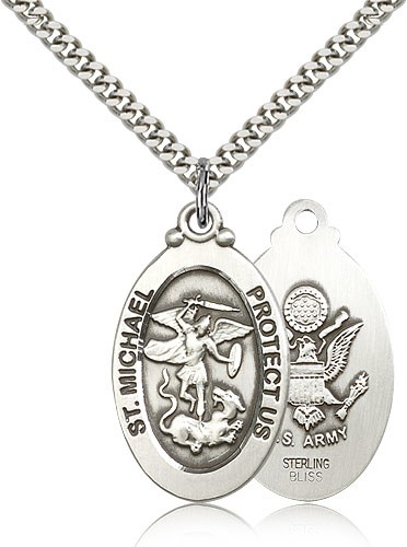 Men's St. Michael Army Medal - Sterling Silver
