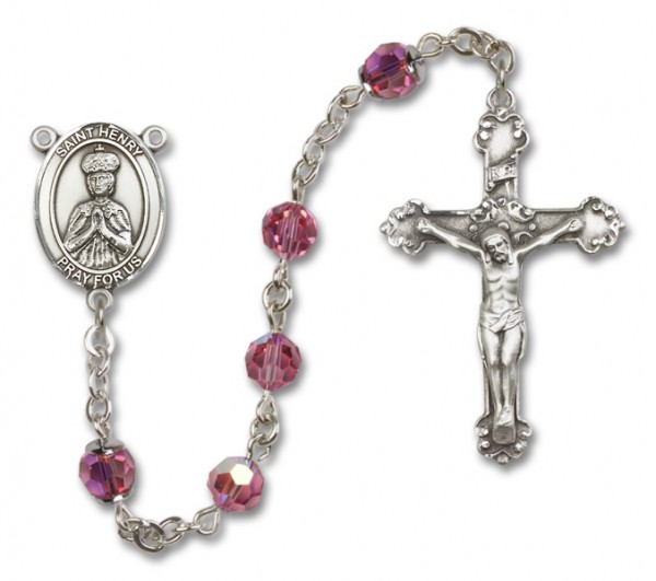 St. Henry II Sterling Silver Heirloom Rosary Fancy Crucifix - Rose