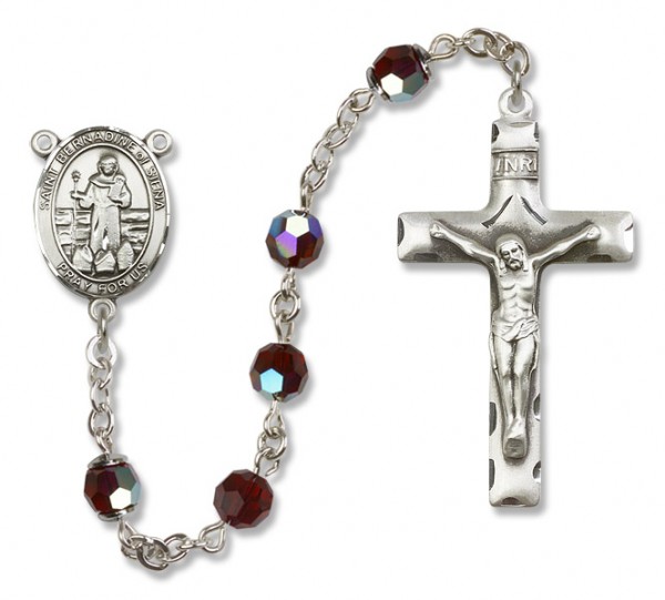 St. Bernadine Sterling Silver Heirloom Rosary Squared Crucifix - Garnet