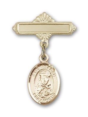 Pin Badge with St. Sarah Charm and Polished Engravable Badge Pin - 14K Solid Gold