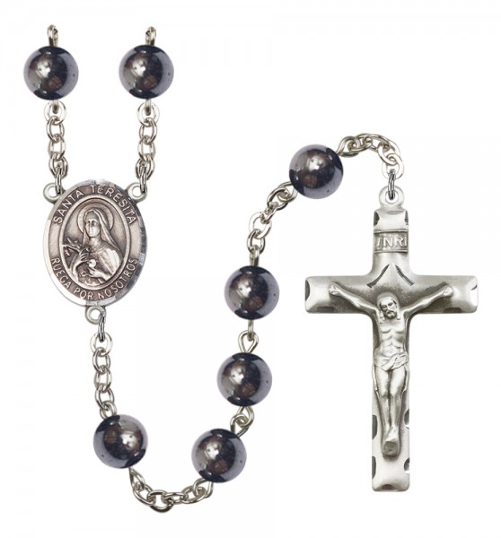 Men's Santa Teresita Silver Plated Rosary - Silver