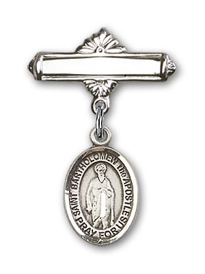Pin Badge with St. Bartholomew the Apostle Charm and Polished Engravable Badge Pin - Silver tone
