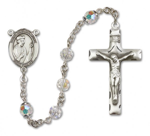 St. Thomas More Sterling Silver Heirloom Rosary Squared Crucifix - Crystal