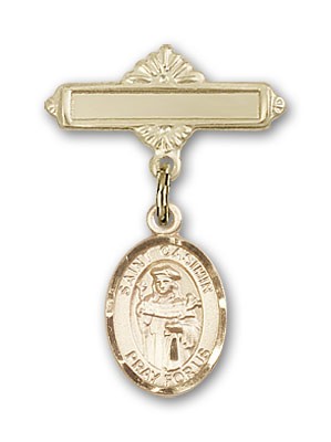 Pin Badge with St. Casimir of Poland Charm and Polished Engravable Badge Pin - Gold Tone