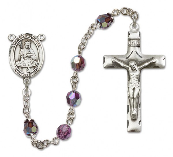 St. Walburga Sterling Silver Heirloom Rosary Squared Crucifix - Amethyst