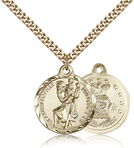Air Force St. Christopher Medal - Nickel Size - 14KT Gold Filled
