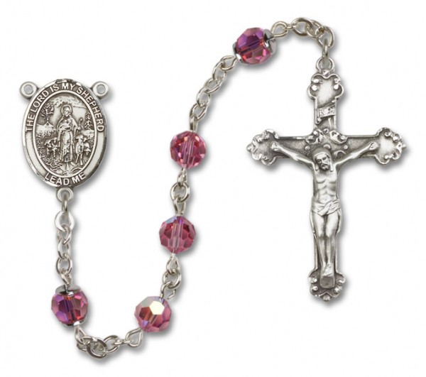 Lord Is My Shepherd Sterling Silver Heirloom Rosary Fancy Crucifix - Rose