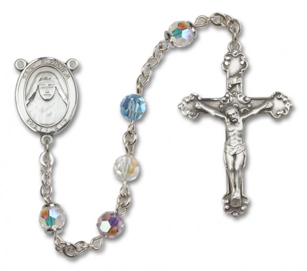 St. Alphonsa Sterling Silver Heirloom Rosary Fancy Crucifix - Multi-Color