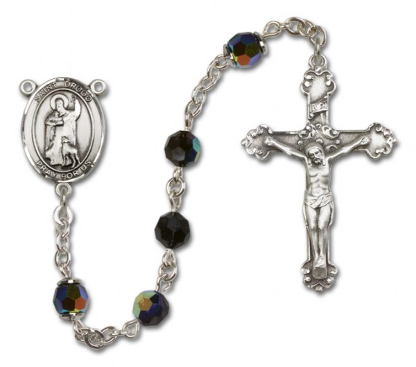 St. Drogo Sterling Silver Heirloom Rosary Fancy Crucifix - Black