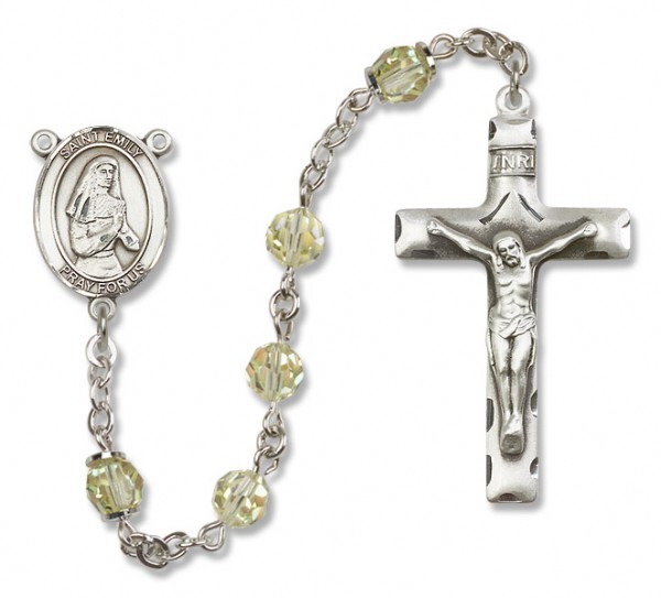 St. Emily de Vialar Sterling Silver Heirloom Rosary Squared Crucifix - Zircon