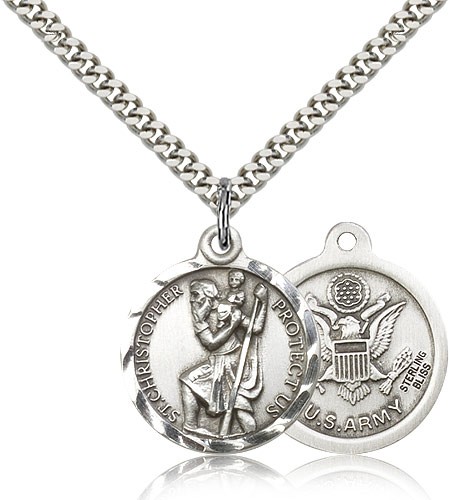 Army Saint Christopher Medal - Nickel Size - Sterling Silver