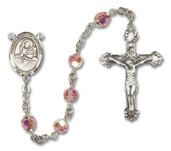 St. Lidwina of Schiedam Sterling Silver Heirloom Rosary Fancy Crucifix - Light Rose