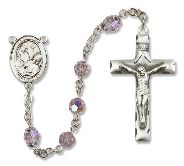 St. Fina Sterling Silver Heirloom Rosary Squared Crucifix - Light Amethyst