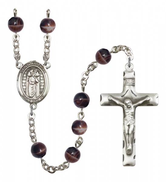 Men's St. Matthias the Apostle Silver Plated Rosary - Brown
