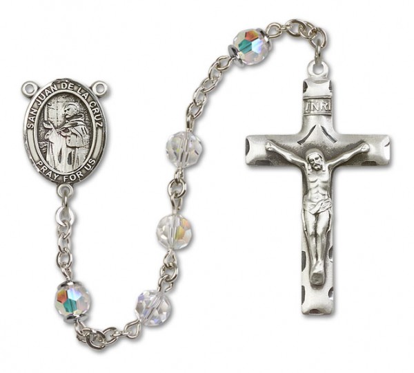 San Juan de la Cruz Sterling Silver Heirloom Rosary Squared Crucifix - Crystal