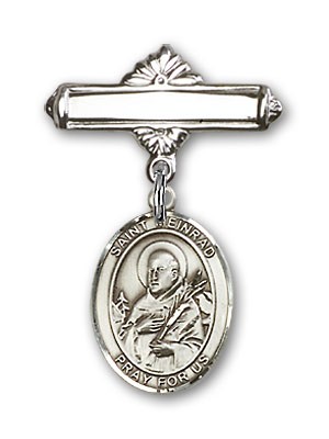 Pin Badge with St. Meinrad of Einsideln Charm and Polished Engravable Badge Pin - Silver tone