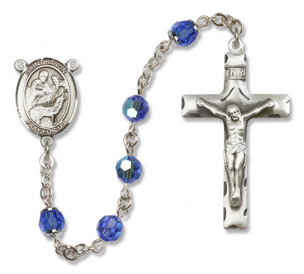 St.Jason Sterling Silver Heirloom Rosary Squared Crucifix - Sapphire