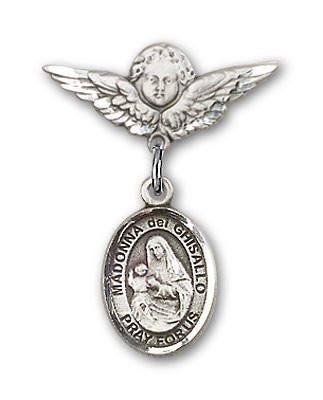 Pin Badge with St. Madonna Del Ghisallo Charm and Angel with Smaller Wings Badge Pin - Silver tone