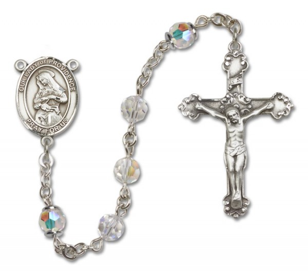Our Lady of Providence Sterling Silver Heirloom Rosary Fancy Crucifix - Crystal