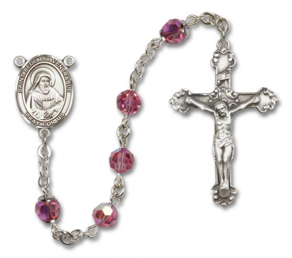 St. Bede the Venerable Sterling Silver Heirloom Rosary Fancy Crucifix - Rose