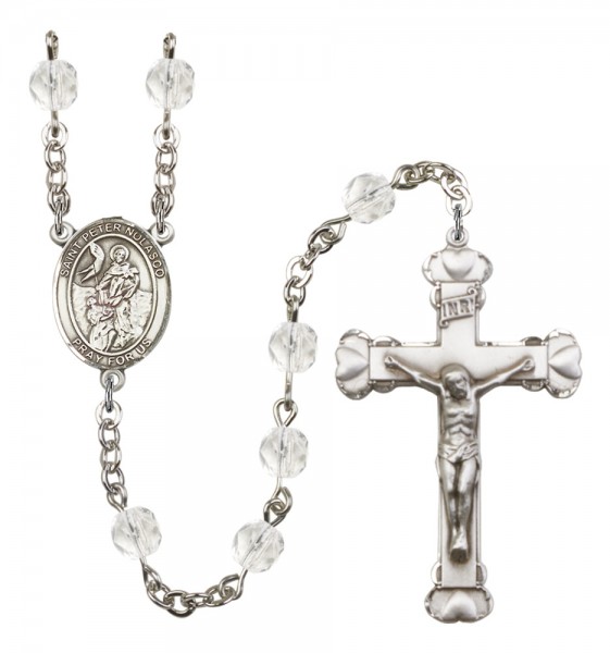 Women's St. Peter Nolasco Birthstone Rosary - Crystal