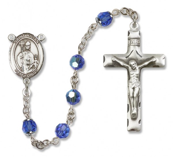 St. Kilian Sterling Silver Heirloom Rosary Squared Crucifix - Sapphire