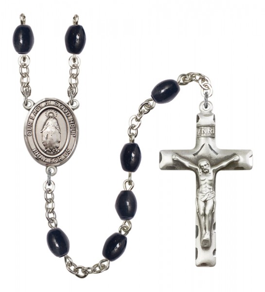 Men's Our Lady of Good Help Silver Plated Rosary - Black Oval