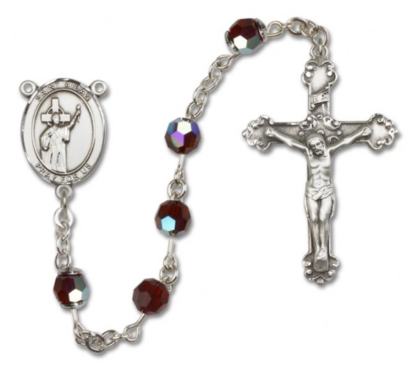 St. Aidan of Lindesfarne Sterling Silver Heirloom Rosary Fancy Crucifix - Garnet