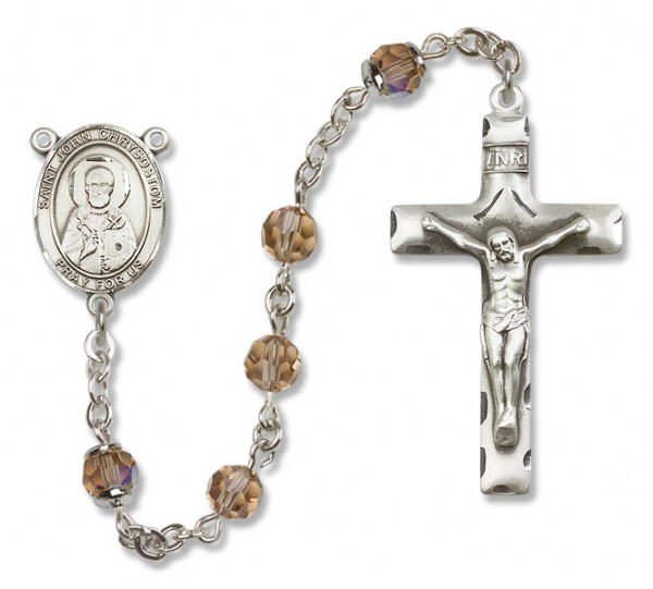 St.  John Chrysostom Sterling Silver Heirloom Rosary Squared Crucifix - Topaz