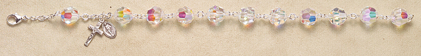 Rosary Bracelet - Sterling Silver with Crystal Swarovski Bead - Crystal
