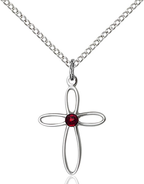 Cut-Out Cross Pendant with Birthstone Options - Garnet