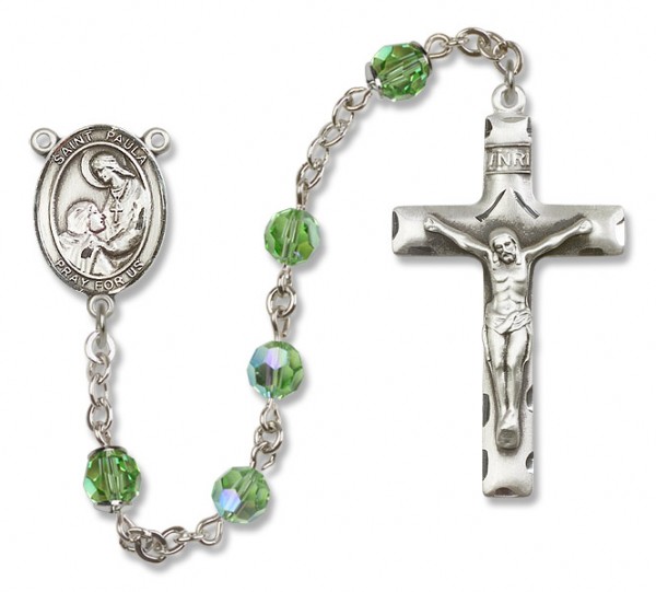 St. Paula Sterling Silver Heirloom Rosary Squared Crucifix - Peridot